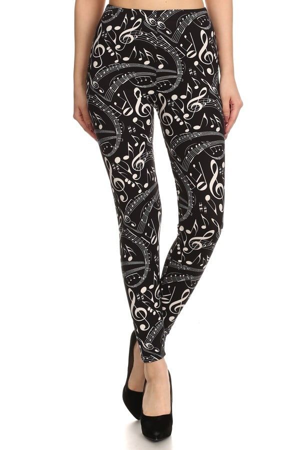 Womens Unique Graphic Pattern Musical Notes Regular Size Leggings (One ...