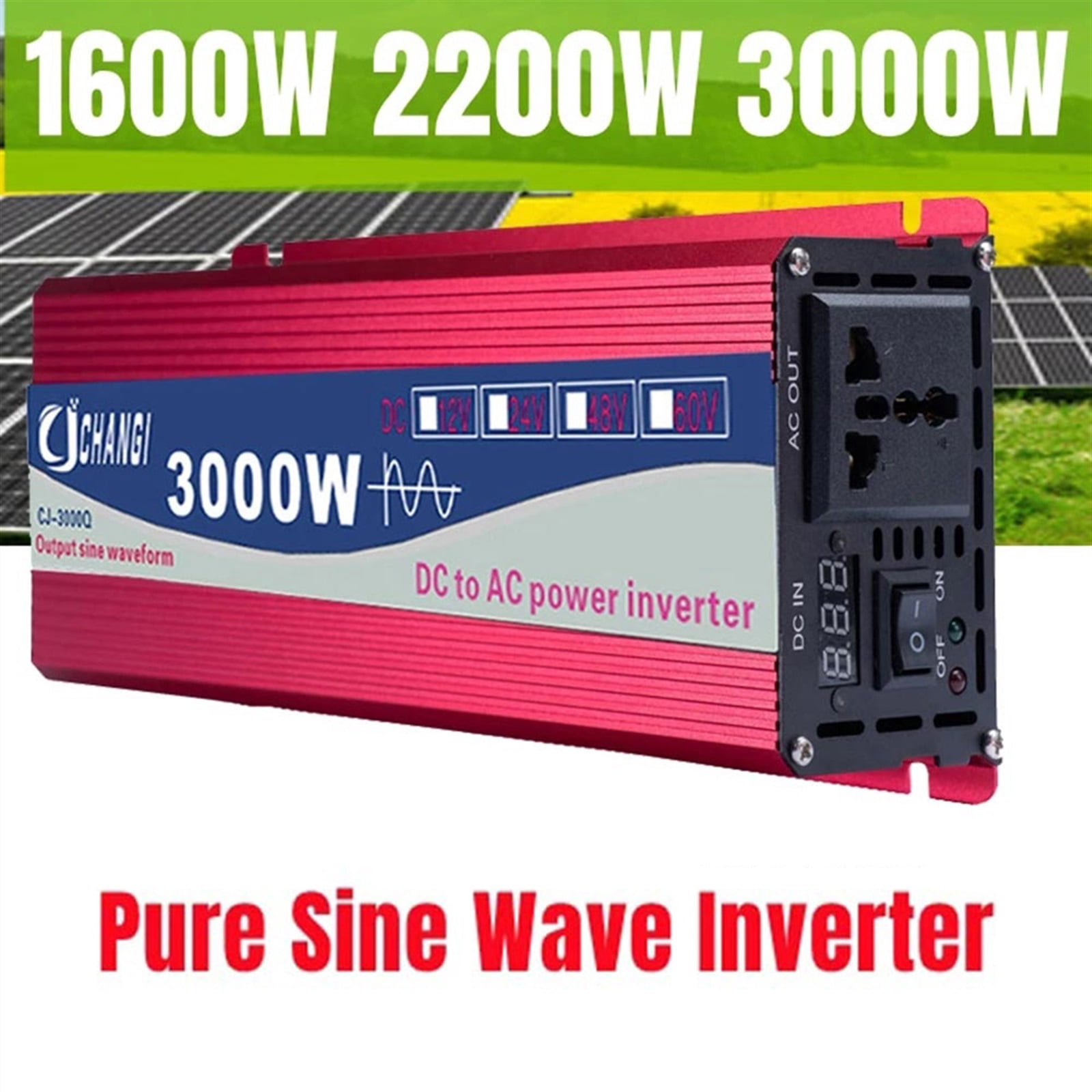 Pure Sine Wave Power Inverter 1600W 2200W 3000W Pure Sine Wave Inverter 12V 220/110 Voltage Converter 60hz Uninterruptible Power Supply Unit Home ,Powerful Output