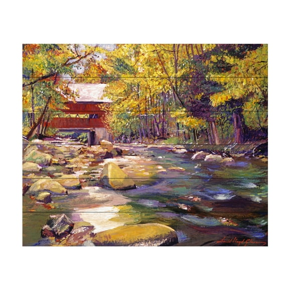David Lloyd Glover 'Covered Bridge In Vermont Autumn' Wood Slat Art 18x22