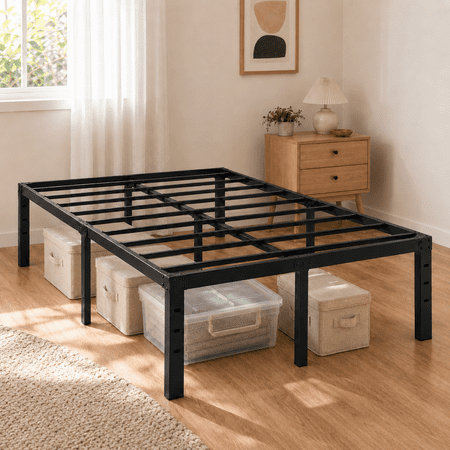 UBesGoo Metal Queen Size Bed Frames 14 Inch Platform Bed Heavy Duty No Box Spring Required Sturdy Bedroom Furniture Black