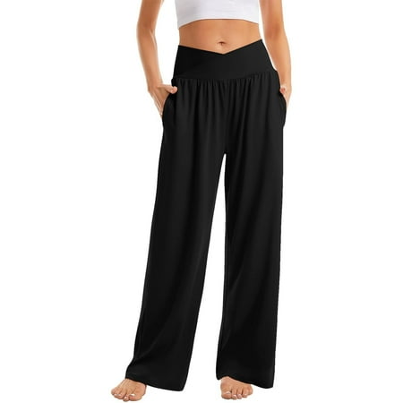 Up to 20% off! Hontri Plus Size Panties Women s Wide Leg Casual Loose Pants Yoga Sweatpants Comfy High Waisted Pajama Flowy Pants with Pockets