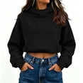 thumbnail image 2 of Zxlsdmn Women's Cropped Hoodie Loose Casual Long Sleeve Hooded Sweatshirts Comfy Drop Shoulder Solid Color Pullover Tops Soft Fall Winter Clothes with Pocket L, 2 of 8