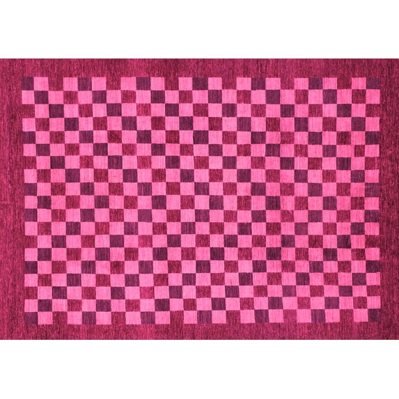 Ahgly Company Indoor Rectangle Checkered Pink Modern Area Rugs, 8' x 12'