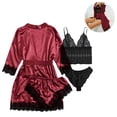 thumbnail image 2 of 4 Pieces Women's Satin Floral Lace Cami Top Lingerie Pajama Set with Robe Dressing Gown Kimono Lingerie Set Satin Pyjamas Lace R, 2 of 9