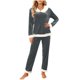 thumbnail image 2 of Karight Womens Velvet Lounge Set with Faux Fur Trim Long Sleeve V Neck Top and Pants Holiday Fall Spring 2 Piece Loungewear, 2 of 5