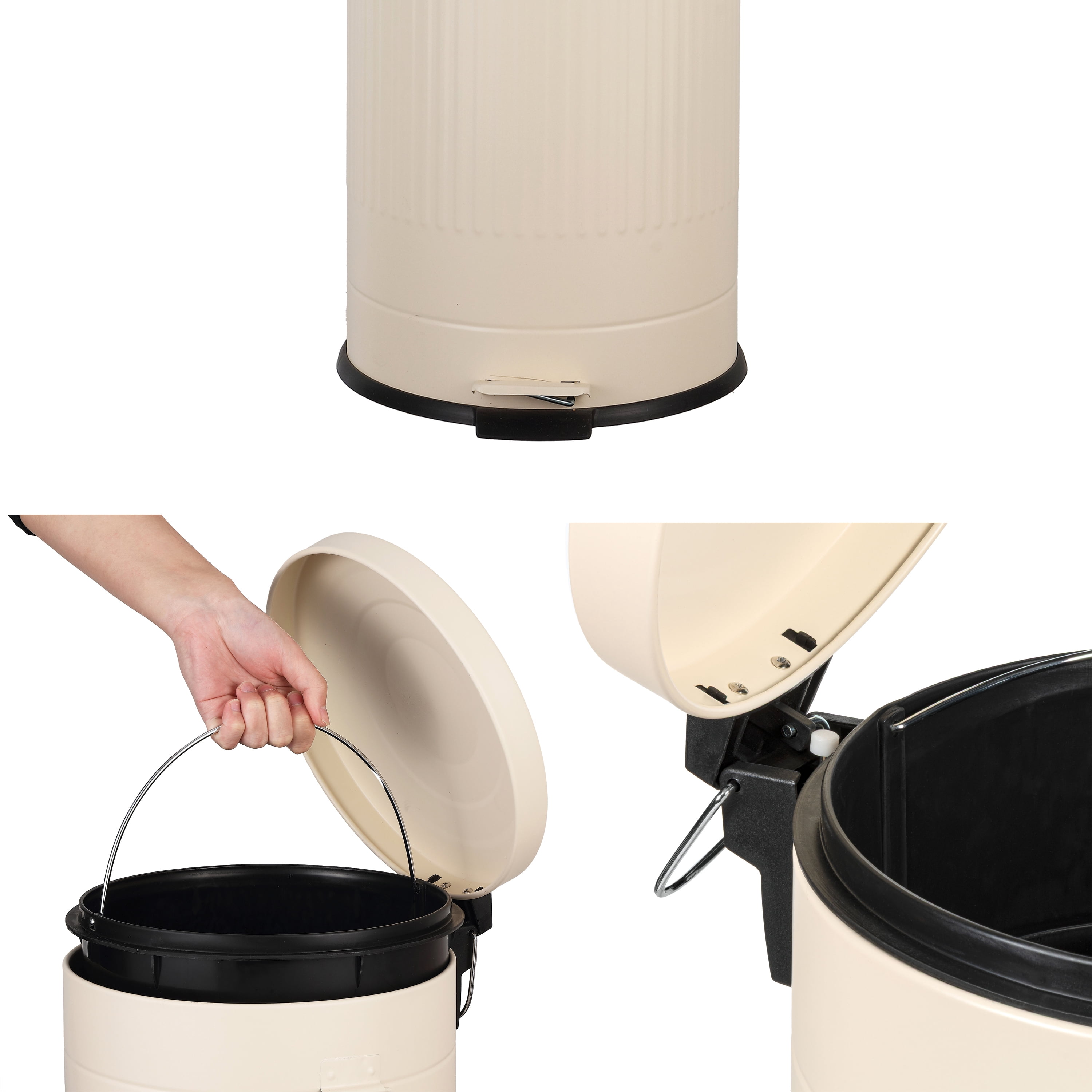 happimess Theo Retro 8-Gallon Step Trash Can with Soft-Close Lid and FREE Mini Trash Can, Limestone Beige, HPM1018C