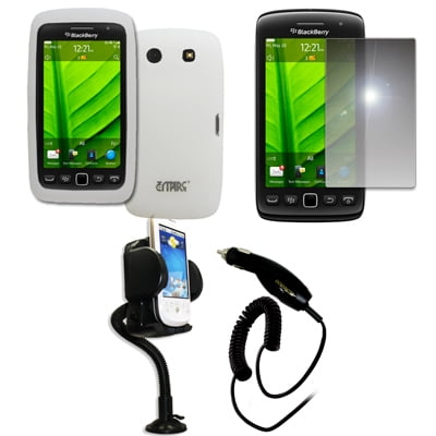 Empire Vents Mirror - EMPIRE Clear Silicone Skin Case Cover + 360 Degree Rotatable Car Windshield Mount with Air Vent Attachment + Mirror Screen Protector + Car Charger (CLA) for BlackBerry Torch 9860