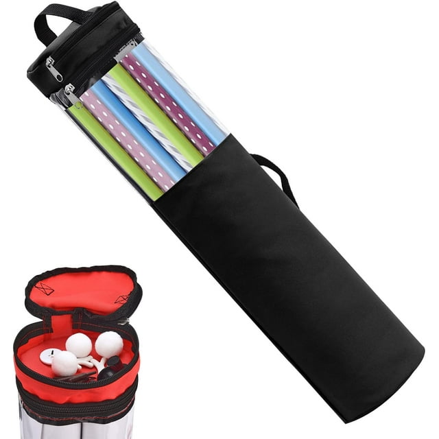 Christmas Wrapping Paper Storage Bag for 42inch Roll, Clear Gift Wrap Organizer with Section, Handles&Zippered Top Hanging Containers Holiday Accessory, Oxford Fabric, Black, 22.5 x 106.5cm
