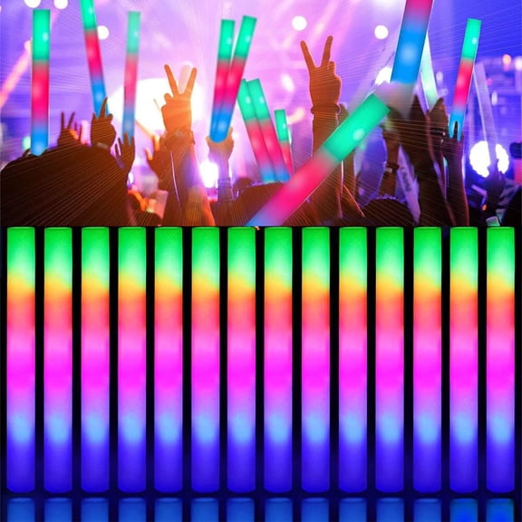 JIAN YA NA 200PCS Light-Up Foam Sticks, LED Rally Rave Cheer Tube Glow Sticks, Multicolor Baton Wands for Party Concert Wedding Christmas