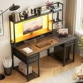 thumbnail image 6 of iSunirm Desk with LED Light and Power Outlet, 47.2'' Gaming Desk with Hutch, Reversible Computer Desk with Drawers, and Storage Bookshelf, Large Workstation Desk, for Home & Office, Black Oak, 6 of 9