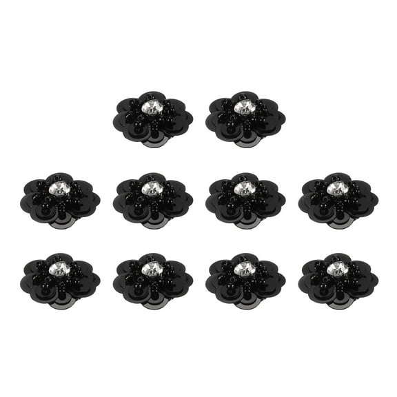 10Pack Sequin Beaded Flowers Patches, Paillette Crystal Applique, Black
