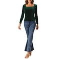 thumbnail image 2 of INSPIRE CHIC Women's Velvet Top Square Neck Long Sleeve Solid Blouse XL Dark Green, 2 of 6