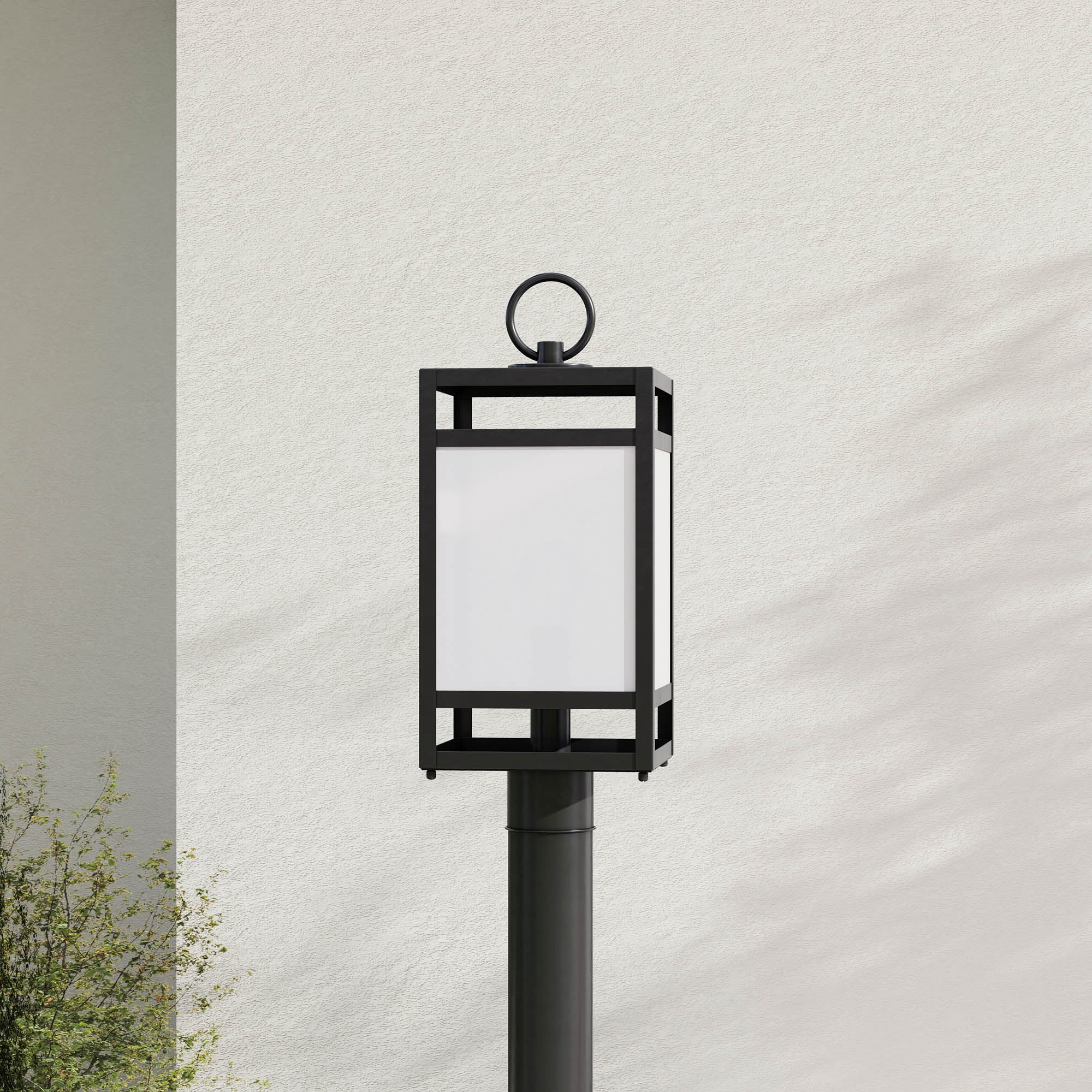 Parrish Collection One-Light Matte Black Clear and Etched Glass Modern Craftsman Outdoor Post Light