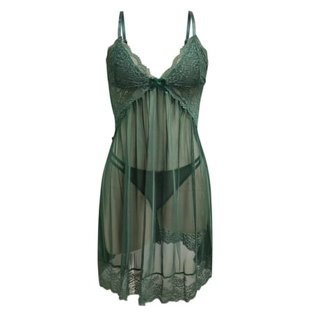 Green Medium Women Fashion Print Mesh Garter Lingerie for Women V Neck Lingerie Lace Plus Size Bustier Lingerie for Women Lingerie Two Pieces Sleeperwear Dress Set Underw