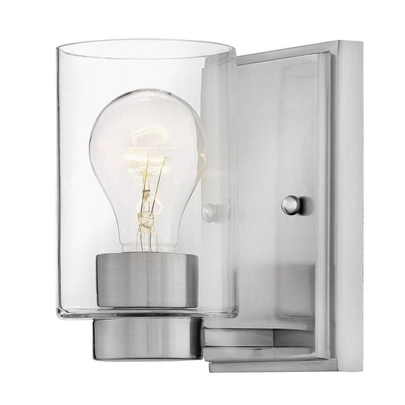 1 Light Bathroom Vanity in Transitional Style 4.5 inches Wide By 6.5 inches High-Brushed Nickel Finish-Clear Glass Color-Halogen Lamping Type Bailey