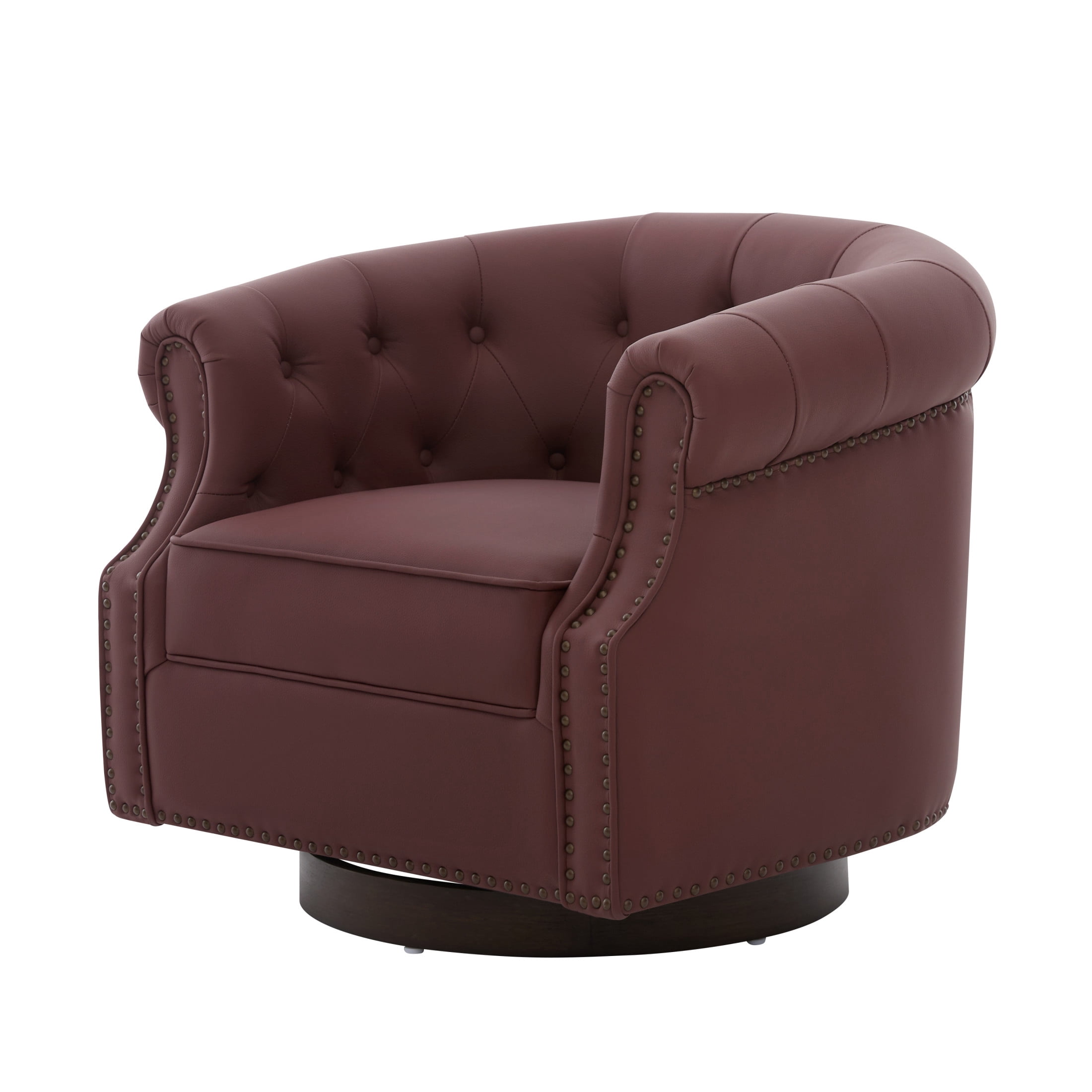Christopher Knight Home 360° Swivel Modern Accent Chair, PU Leather Barrel Chair with Wood Base, Red