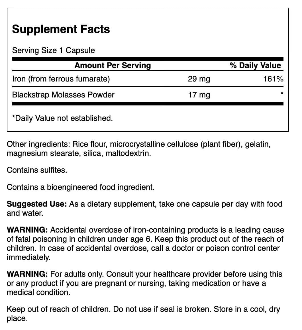 Swanson Blackstrap Molasses - Natural Iron Supplement Promoting Healthy Skin - (120 Capsules, 29mg Each) (2 Pack)