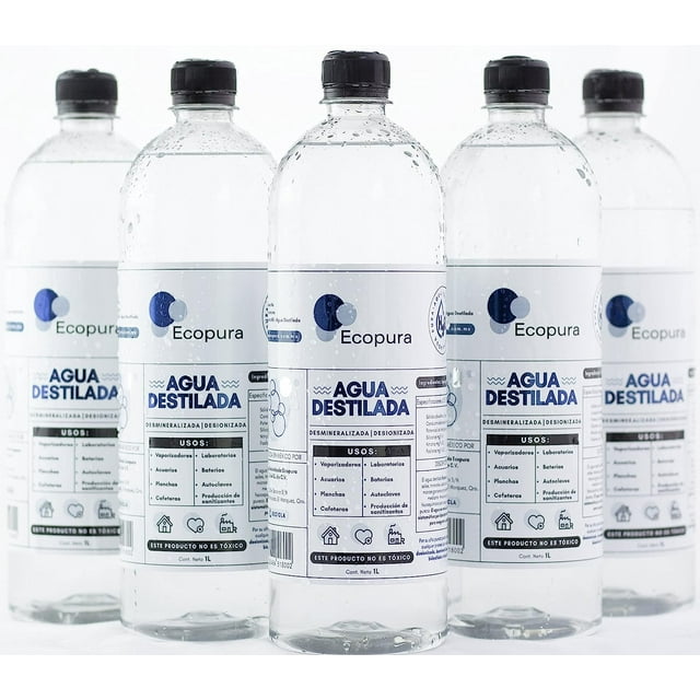 Agua destilada 1 litro Ecopura caja con 12 piezas AGUA DESMINERALIZADA