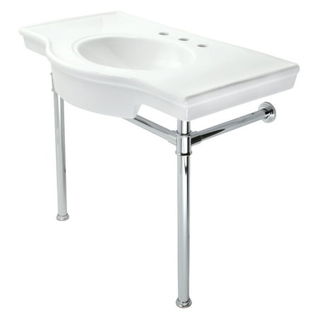 Kingston Brass VPB1371ST Templeton 37" Ceramic Console Sink with Stainless Steel Legs (8-Inch, 3-Hole), White/Polished Chrome