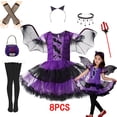thumbnail image 2 of Vestido de murciélago morado para niñas de Halloween, disfraz de vampiro demonio para cosplay elegante para niños con tocado de alas, ropa de juego de rol de bruja de carnaval, 2 of 4