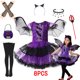 thumbnail image 2 of Vestido de murciélago morado para niñas de Halloween, disfraz de vampiro demonio para cosplay elegante para niños con tocado de alas, ropa de juego de rol de bruja de carnaval, 2 of 4