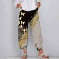 thumbnail image 3 of Fanxing Linen Pants for Women 2024 Floral Printed Cropped Pants Summer High Waisted Cotton Linen Palazzo Pants Wide Leg Long Lounge Pant Trousers XS,S,M,L,XL, 3 of 5