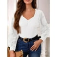 thumbnail image 2 of Women'S Long Sleeve Shirts Lace Floral Tops Casual Knit Sweetheart Neckline Blouses Dressy Elegant Tunic Shirts White L, 2 of 5