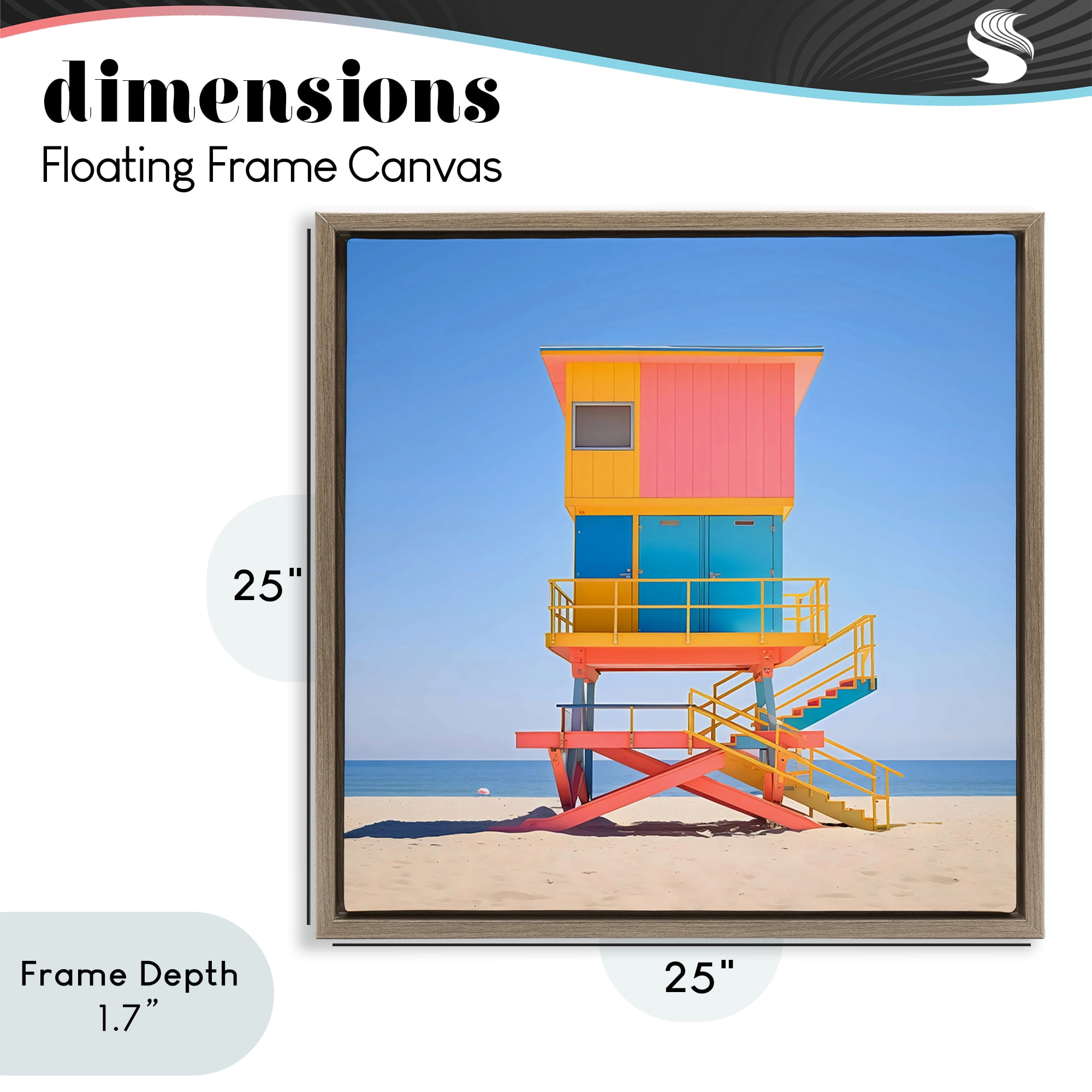 Stupell Industries Deco Lifeguard Tower on Beach Brown Framed Floater Canvas Wall Art, design by Creative Studio