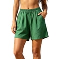 thumbnail image 2 of YanHoo Cotton Linen Shorts for Women Vintage Elastic Waist Loose Short Pants Casual Beach Vacation Shorts with Pockets, 2 of 8