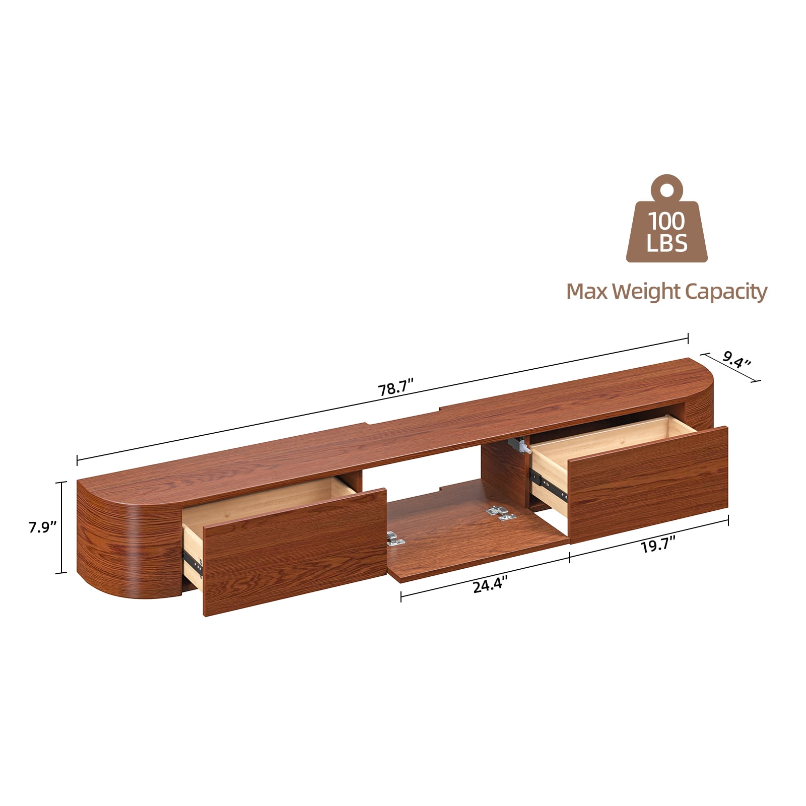 FloatiCasa 78 inch Fully Assembled Floating TV Stand Wall-Mounted Natural Wood Veneer Entertainment Center for TVs up to 78"
