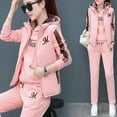 thumbnail image 2 of Women's 3-Piece Tracksuit Set - Hoodie, Padded Vest & Sweatpants with Embroidered Details, Casual Activewear, 2 of 7