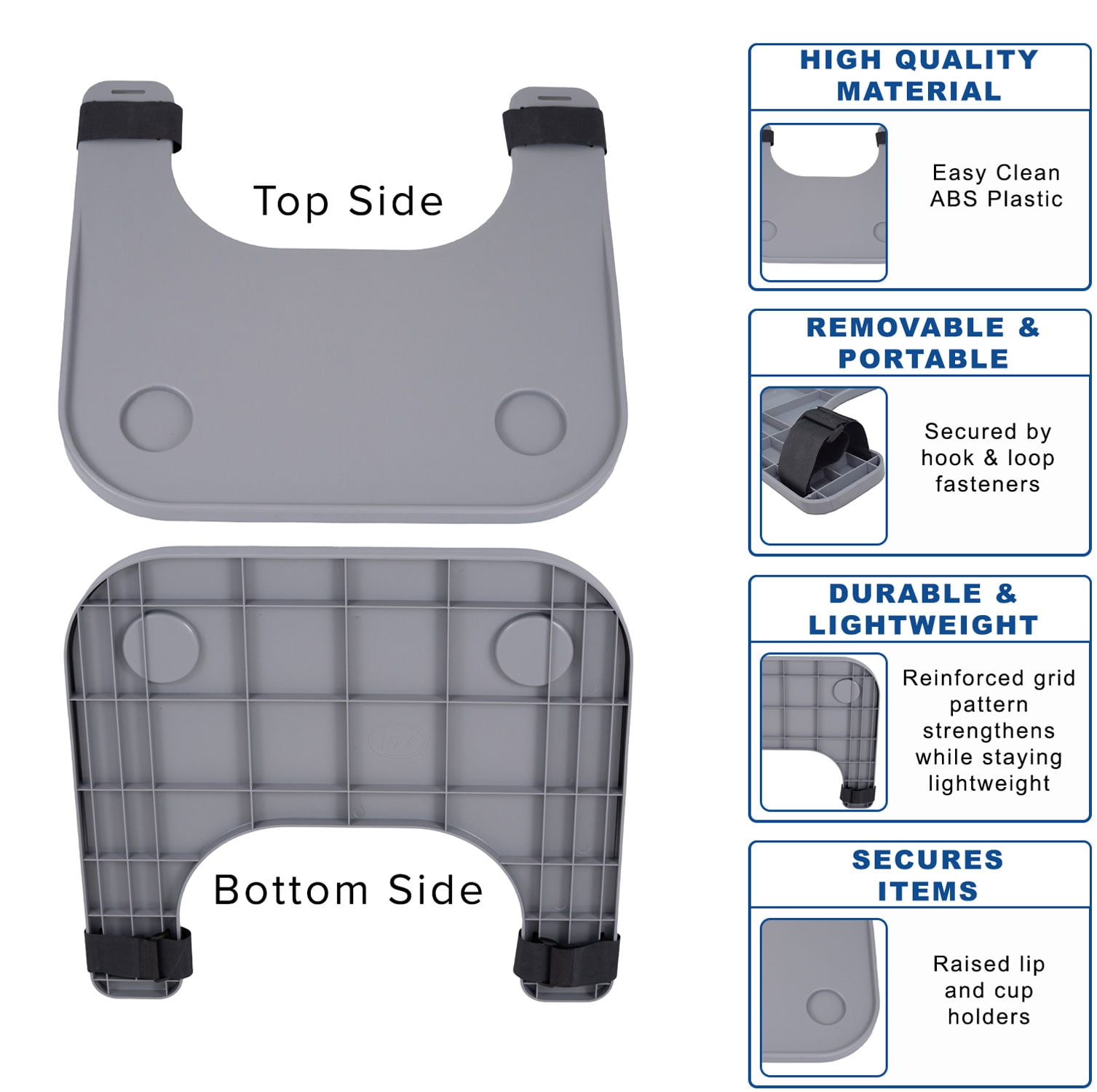 AlveyTech Plastic Removable Tray Table with Cup Holder, Wheel Chairs & Transport Chairs Trays (Gray)