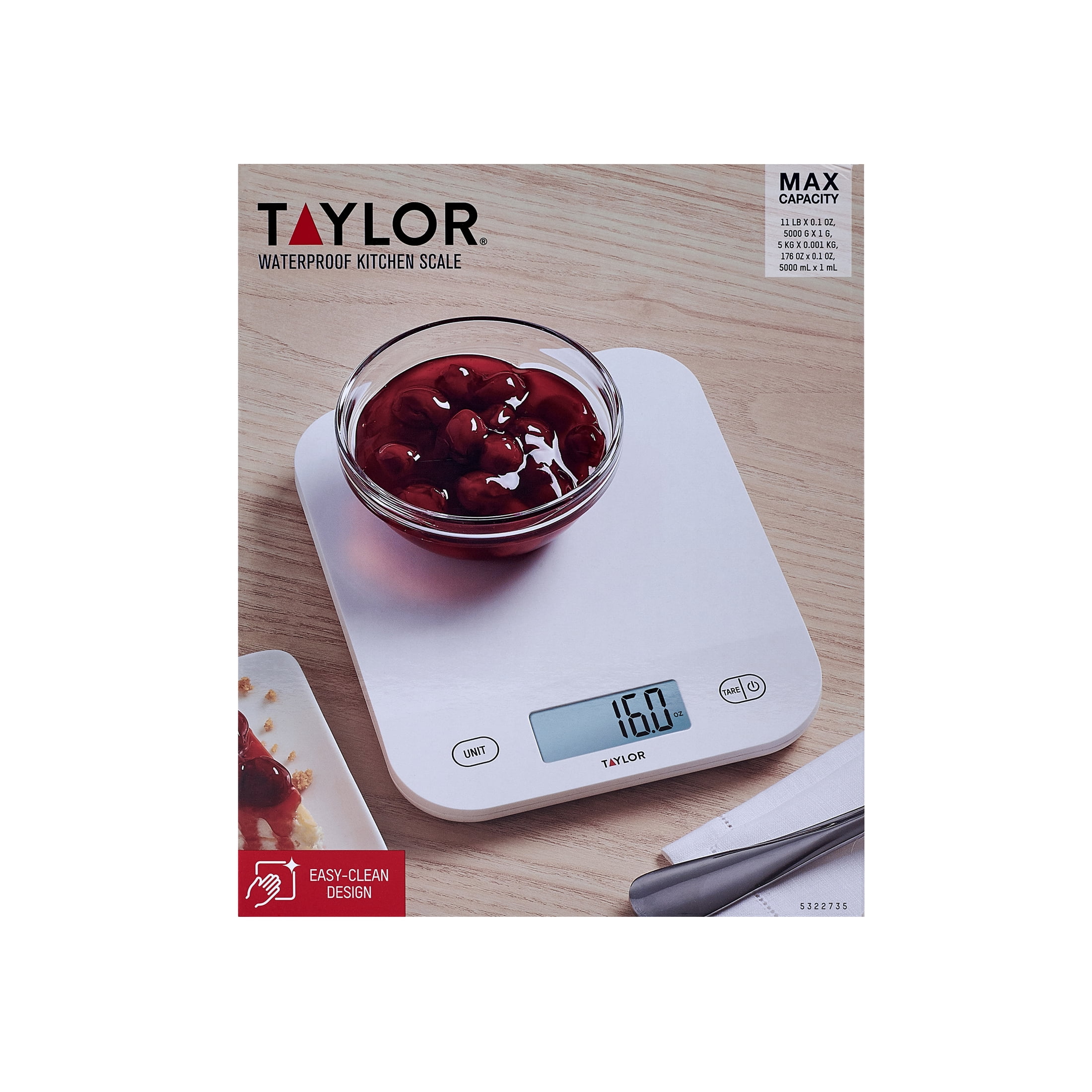 Taylor Digital Waterproof Kitchen and Food Scale with Grams & Ounces, White 11LB Capacity