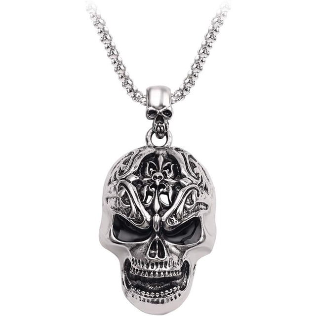 Collar con colgante de calavera de acero inoxidable, cadena de calavera, estilo gótico, hip hop, punk rock, para hombre