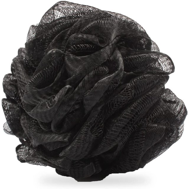 1 paquete de esponja de ducha grande, esponja de malla para baño, bola de baño negra, accesorios de baño exfoliantes para hombres y mujeres (1 paquete, negro) JM