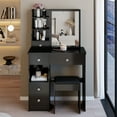 thumbnail image 4 of 29.2" Small Space Vanity Table Featuring Extra Large Right Sliding Mirror And Cushioned Stool For Modern Dresser Needs，Black, 4 of 10