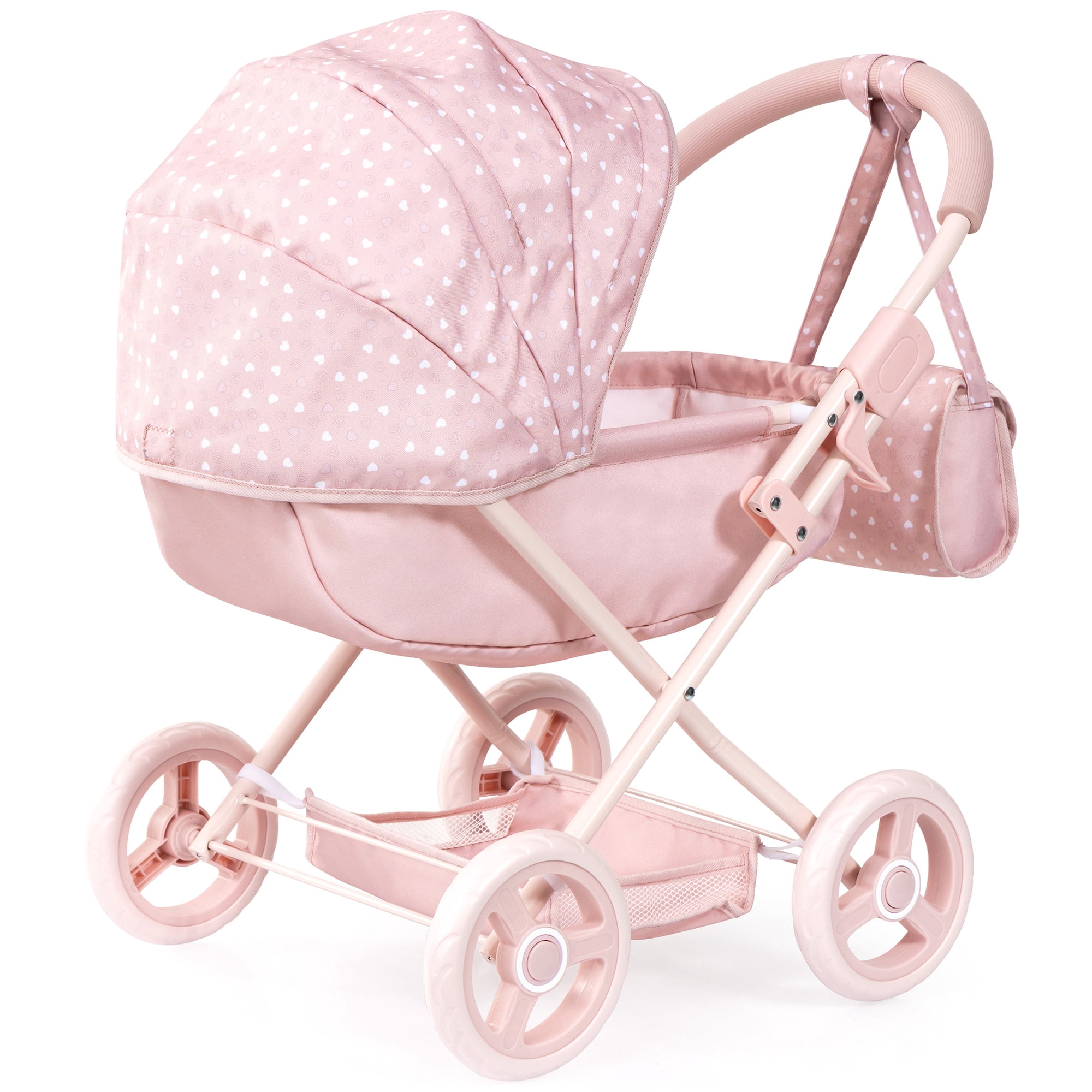 Bayer Design: Doll Pram Cosy - Soft Pink & Polka Dot - Play Push Stroller, Handbag, Blanket & Pillow, Folding, Toy Accessory Fits 18" Dolls, Kids 3+