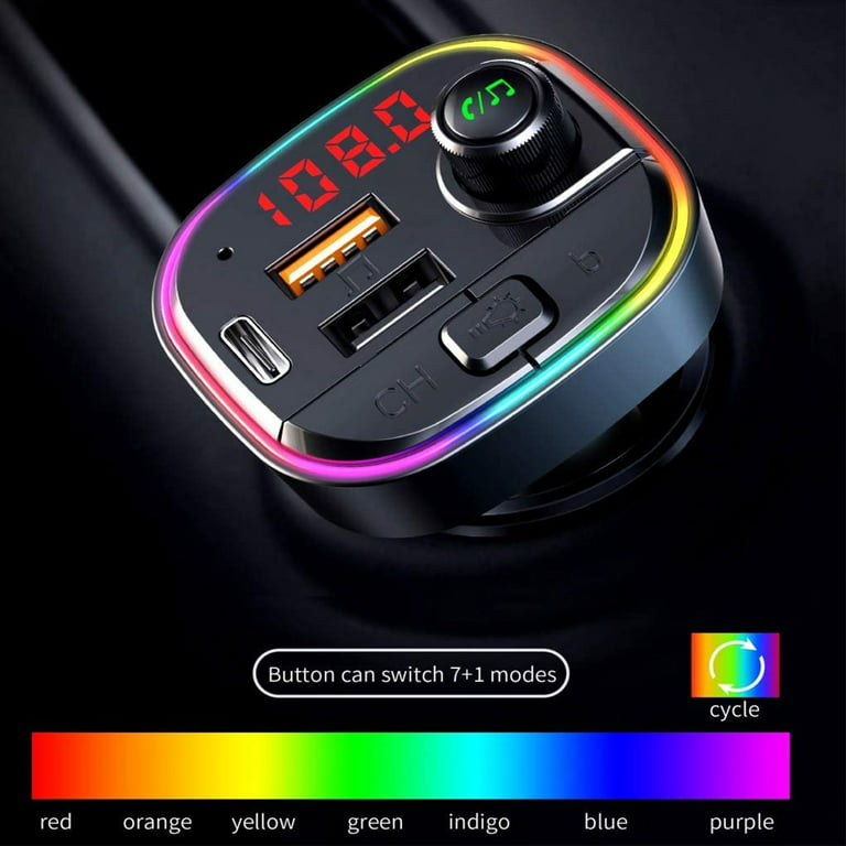 INF Kabelloser FM-Sender für das Auto, LED 7 Farben, QC3.0 FM