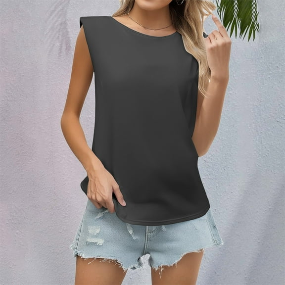 Pxiakgy Tank Top for Women Sleeveless Shoulder Pad Loose Fit T Shirt Vest for Women Going Out Tops Sleeveless Summer Tops Clothes Outfits 2025 A L