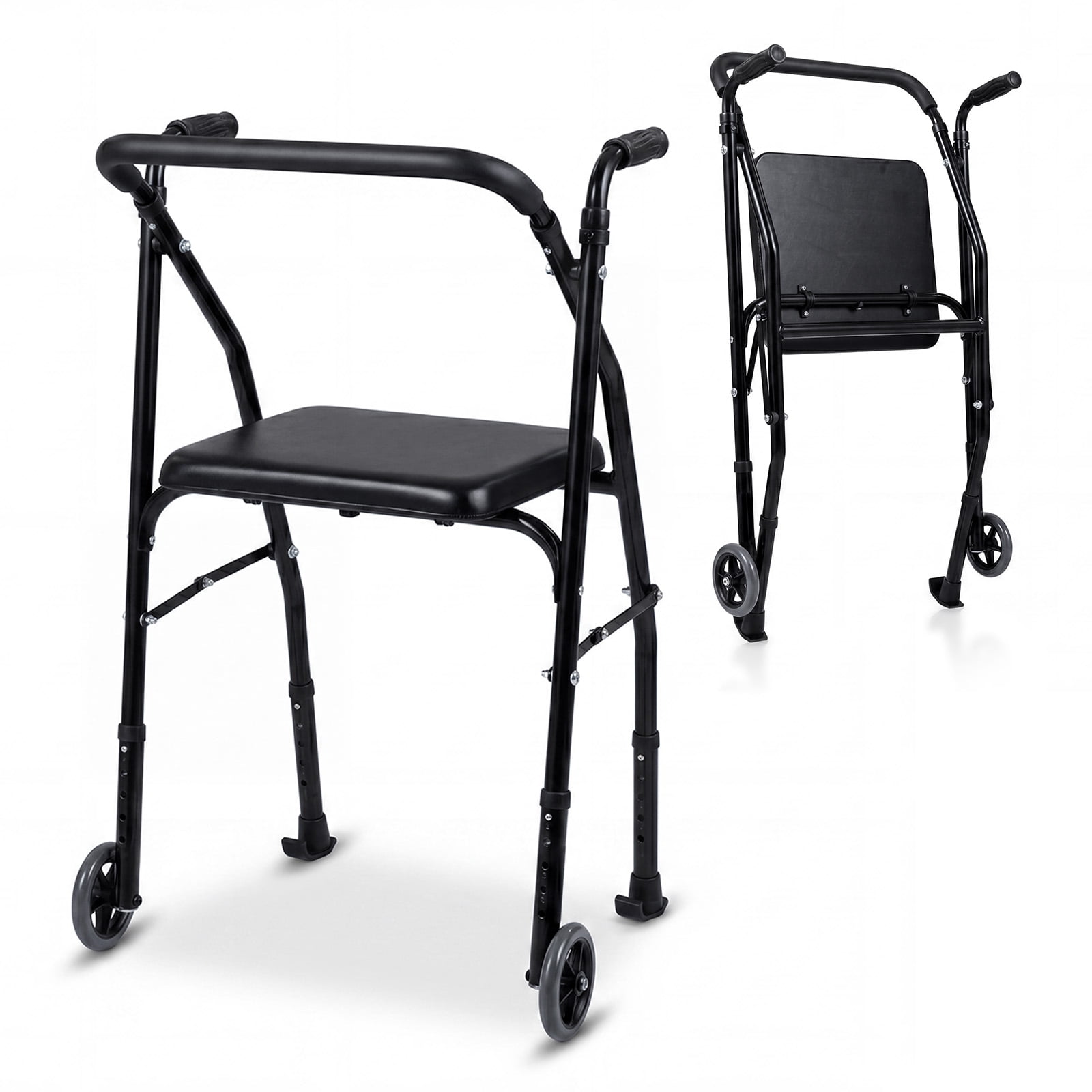 Costway Folding Walker for Seniors, Lightweight Aluminum Mobility Walker with 2 Wheels Black