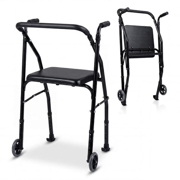 Costway Folding Walker for Seniors, Lightweight Aluminum Mobility Walker with 2 Wheels Black