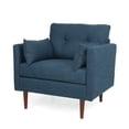 thumbnail image 2 of Noble House Grouse Fabric Tufted Club Chair with Accent Pillows, Navy Blue and Walnut, 2 of 9