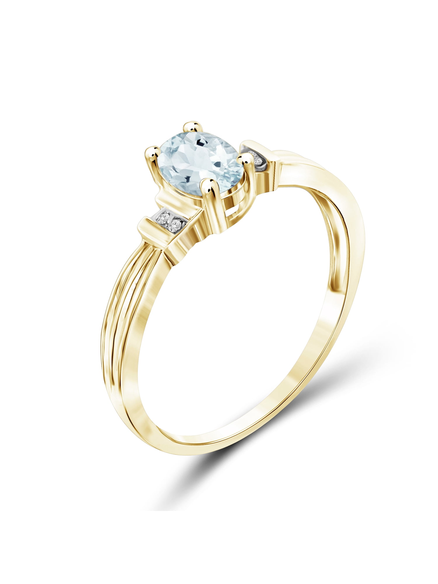 JewelersClub Aquamarine Ring Birthstone Jewelry – 0.50 Carat Aquamarine 14K Gold Plated Silver Ring Jewelry with White Diamond Accent – Gemstone Rings with Hypoallergenic 14K Gold Plated Silver Band