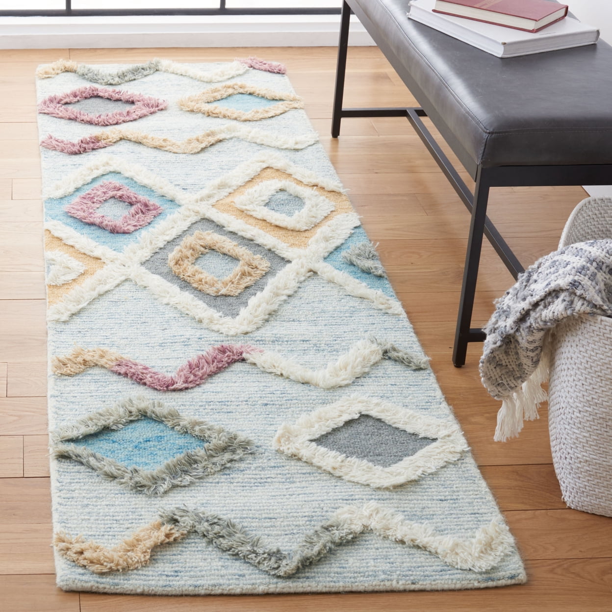 SAFAVIEH Kenya June Diamond Wool Area Rug, Gray/Ivory, 9' x 12'