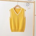 thumbnail image 2 of Alvivi Kids V-Neck Knitted Sweater Vest School Uniform Sleeveless Warm Waistcoat Yellow 5-6, 2 of 4