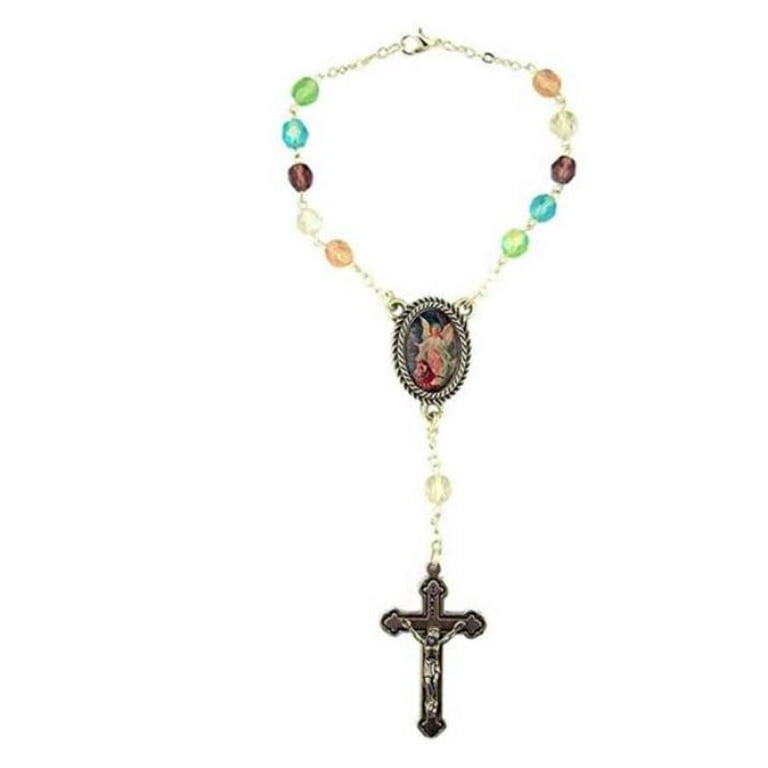 6mm Dark Wood Cross Beads Auto Rosary with Crucifix and St. Christopher  Center