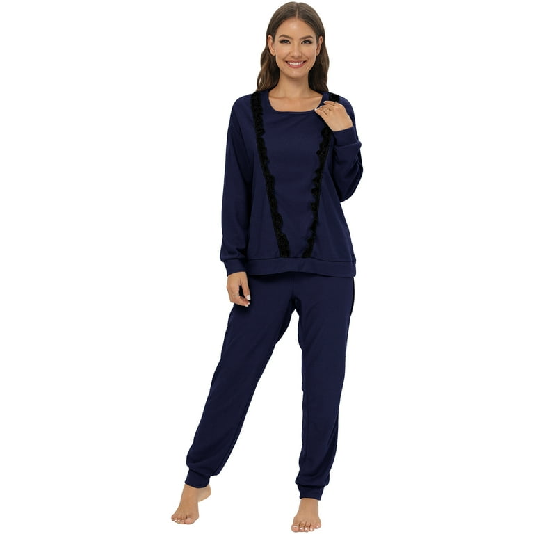 Xmarks Materntiy Nursing Pajamas Sets Long Sleeve Breastfeeding Pajamas with Jogger Pants for Hospital Blue US 12 Walmart