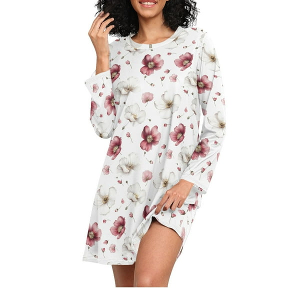 joogoo Flower Women's Long Sleeve Nightgown Sleepwear L
