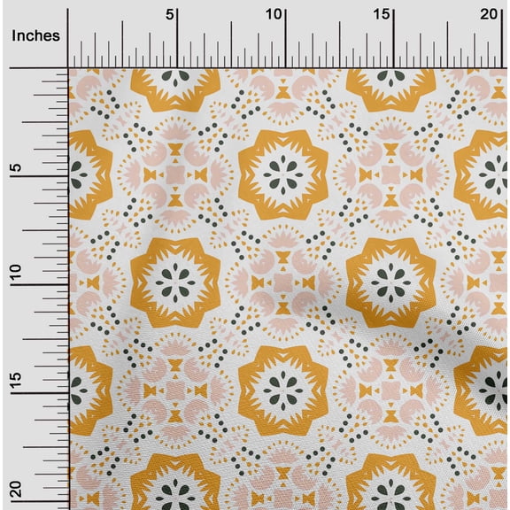 oneOone Viscose Chiffon Mustard Yellow Fabric Artistic Flower & Shapes Geometric Sewing Fabric By The Yard Printed Diy Clothing Sewing Supplies 42 Inch Wide