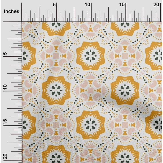 oneOone Silk Tabby Mustard Yellow Fabric Artistic Flower & Shapes Geometric Sewing Craft Projects Fabric Prints By Yard 42 Inch Wide